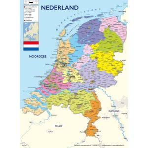 Nederland Kaart Poster XXL -Extra groot- 100 x 140 cm - druk 2021 - Multi- Wanddecoratie