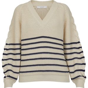 SISTERS POINT Miba-v.strip Dames Trui - Cream/midnight - Maat XS