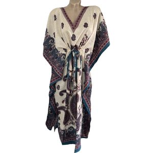 Kaftan - Jurk - Lang - Paisleyprint - Petrol - Maat One size (336)