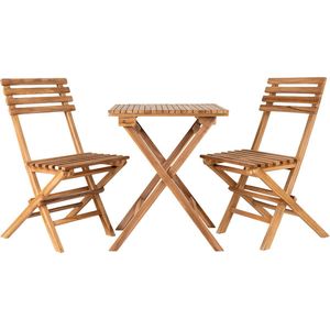 Artichok Lenneke Houten Bistroset Naturel - Teakhout - Set van 2 Tuinstoelen + Tuintafel - Balkonset