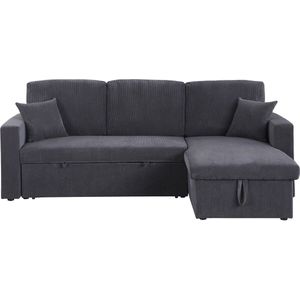 Hoekbank slaapbank meubel opbergruimte velours ribfluweel bank ""Alain"" - 3 zits - Grijs