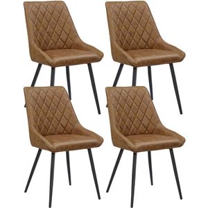 Colenis® - Nordi Eetkamerstoel - Set Van 4 - Cognac - Microfiber - Microvezel - Zonder armleuning