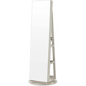 In And OutdoorMatch spiegelkast Ayden - sieradenkastje met spiegel - binnenverlichting - met frameloze passpiegel - 3 planken, 360 draaibaar, afsluitbaar, wit met houtnerf