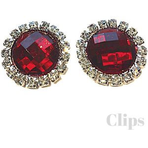 Clip oorbellen-Rood-2 cm-Zilverkleur-Kunststof-Strass-Charme Bijoux