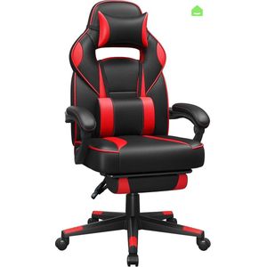 Luxe Ergonomische Gaming Chair Bureaustoel Kantelmechanisme - Lendekussen & Hoofdkussen - Ergonomische Luxe Racing Style Design Game Computer Stoel - Gamestoel Voor Gamen/Kantoor/Thuiswerken - Zware Belasting - Kunstleer - Zwart/Rood