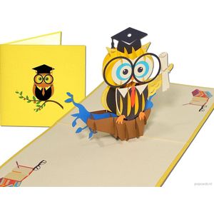 Popcards popupkaarten – Wijze Uil Diploma Graduation Bachelor Master VWO Geslaagd Felicitatie pop-up kaart 3D wenskaart