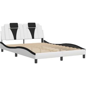 vidaXL - Bedframe - met - hoofdbord - kunstleer - zwart - en - wit - 120x200 - cm