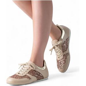 Werner Kern Honey - Gouden danssneakers voor dames met suède zool en glitters - Platte dansschoenen voor comfort en stabiliteit tijdens dansen - Salsa, Bachata, Merengue, Latin - Werner Kern - Beige Platina - 36 2/3