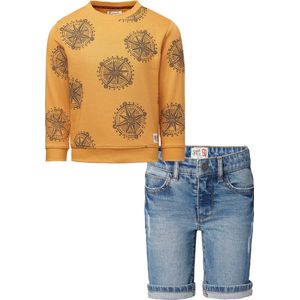 Noppies - Kledingset - 2delig - Jongens - Short Ghent Mid Blue Denim - Sweater Gaya Amber Gold - Maat 104