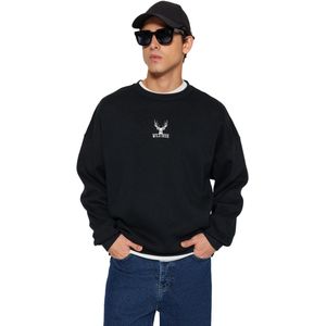 Trendyol Stone Oversize/Wide Cut Ronde Hals Lange Mouw Dieren Geborduurd Sweatshirt Tmnaw24Sw00169