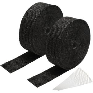 Hittebeschermingstape 2x 10M - 5 cm breed - Hitteband - Heat wrap - Titanium Hittebeschermingsband Uitlaatpijpband met 10 metalen kabelbinders - voor uitlaatsystemen, isolatietape hittebescherming