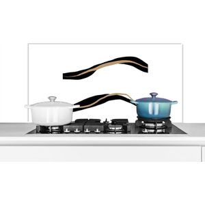 Spatscherm Keuken - Kookplaat Achterwand - Spatwand Fornuis - 100x50 cm - Lijn - Zwart - Design - Aluminium - Wanddecoratie - Muurbeschermer - Hittebestendig