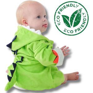 BoefieBoef Eco Dinosaurus Groen Peuter Kinder Badjas Dier met Capuchon Kind - Bamboe Kleuter Peuter Ochtendjas - 2 tot 4 jaar - Kinder Badcape - Kleuter Handdoek - Kind Badponcho - Kleuter Poncho - kraamcadeau - dierenbadjas