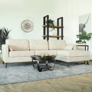 Hoekbank design Lizza 270cm bank beige chenille loungebank zowel links als rechts bankstel