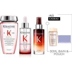 Kérastase Genesis & Nutritive Trio + 2 Cadeau's- Shampoo 250ml, Serum 90ml & 8H Magic Night Nachtserum 90ml + Shampoo 30ml & Flatpouch Cadeau - Voor anti-haaruitval en droog haar
