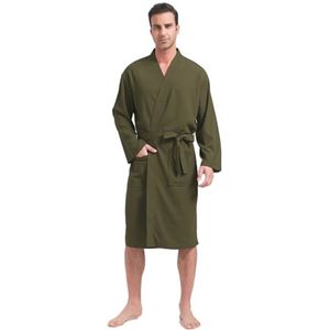 Lichtgewicht Wafel Gebreide Kimono voor Heren - Zachte Knielengte Zomer Badjas