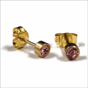 Aramat jewels ® - Goudkleurige zweerknopjes oorbellen 4mm donker roze chirurgisch staal