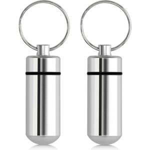 kwmobile - 2 Pillendoosje Sleutelhanger - Zilver - Aluminium - Handig Medicijnopberger