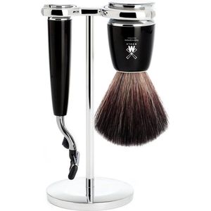 MÜHLE -Rytmo -Scheerset 3-delig- Black Fibre en Gillette Mach3 - Handvatten kunsthars Zwart