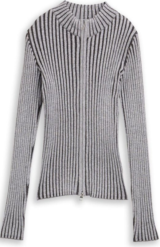 TOM TAILOR - Gebreid Vest - Donkergrijs - Slanke Pasvorm - Lange Mouw