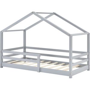 In And OutdoorMatch Kinderbed Drew - Huisbed - Met valbeveiliging - 70x140 - Lichtgrijs - Grenen - Voor meisjes - Voor jongens - Voor kinderen