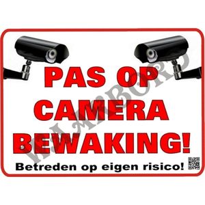 Camera waakbord 241...formaat: 15x20cm ...(ondergrond: wit)....(camerabewaking)...(opdr. rood/zwat+afb.)...Gratis verzending!