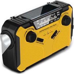 Draagbare noodradio - 3000mAh Zonnesolar handkraan Dynamo AM/FM, oplaadbaar, SOS-alarm, LED zaklamp, 3W, Geschikt voor buiten, nood (Geel)