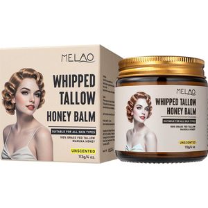 Tallow Beef Honey Balm - 1 + 1 GRATIS - Met Manuka Honing – Dubbelpak - Ongeparfumeerde Romige Verzorgingsbalsem Voor Gezicht & Lichaam – Beef Tallow Crème - Grasgevoerd Talg Geschikt Voor Alle Huidtypes - Voordeelverpakking