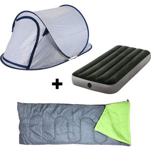 HIXA Pop up Tent - Dark en Cold - 1 Persoons - Grijs - Met Tentharingen - en Slaapzak - en Luchtbed - 220x120x95