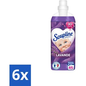 6 x Soupline - Wasverzachter - Lavendel - 45 Wasbeurten - 1L - Wasverzachter - Wasverzachter Lentebloesem - Zachtheid - Frisheid - Geur