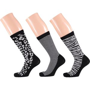 Apollo - Fashion sokken dames met dierenprint assorti zilver 35/42