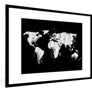 Fotolijst incl. Poster - Wereldkaart - Marmer - Zwart - Wit - 80x60 cm - Posterlijst