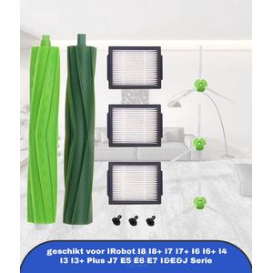 1 Set Van Vervangende Onderdelen geschikt voor IRobot I8 I8+ I7 I7+ I6 I6+ I4 I3 I3+ Plus J7 E5 E6 E7 I&E&J Serie Stofzuiger, Inclusief Multi-Surface Rubber Borstels, HEPA Filters En Edge-Sweeping Borstels