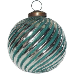 Clayre & Eef Kerstbal Ø 10 cm Groen Zilverkleurig Glas Metaal Kerstdecoratie