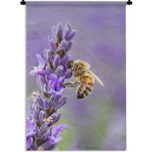 Wandkleed Lavendel  - Bij op lavendel Wandkleed katoen 120x180 cm - Wandtapijt met foto XXL / Groot formaat!