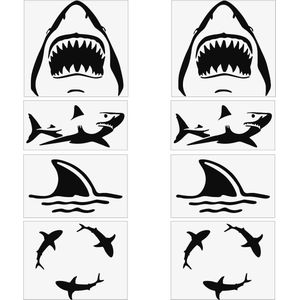 8 Vellen Haai Stickers - Waterdicht Vinyl Auto Stickers - Buitendecoratie Decals Voor SUV Truck Motor - Zwart .