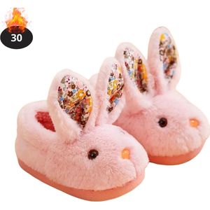 Nivard Warme Pantoffels - Sloffen - Slippers - Dames - Heren - Pluche - Maat 21.5 - Roze