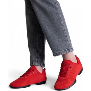 Suny Sneaker 190 - Pureflex Rode danssneakers - Dames danssneakers - Lichtgewicht sneaker met gesplitste PU - zool - Uitneembaar voetbed - Ademende mesh stof - Zool met twee draaipunten - Zumba, Salsa, Line dance, Bachata - SUNY - Rood - 36 2/3