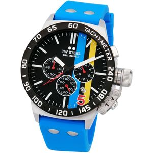 TW Steel TWCS123 Canteen - Nigel Mansell Heren Horloge - Chronograaf - Mineraalglas - Staal/Silicone - Blauw/Zilverkleurig - 45 mm breed - Quartz - Gesp