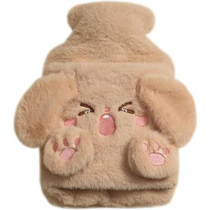Grote warmwaterkruik 800 ml - Schattig konijn en dier - Pluizige warmwaterkruik voor kinderen - Handen en voeten nek- schouderpijnverlichting - Kaki