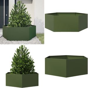 vidaXL Plantenbak zeshoek 138x120x45 cm staal olijfgroen - Plantenbak - Plantenbakken - Bloempot - Planten Bak