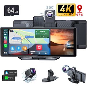 IBETTERTEC - Dashcam Auto - Autocamera - Camera Carplay met GPS-navigatieapparaat Dashcam 64 GB-kaart - WLAN (Wi-Fi) - Apple CarPlay - Android Auto - 26 cm (10,26 inch) - voor auto's - vrachtwagens - personenauto's - campers - autoradio-touchscreen 5