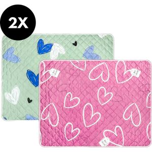 Ultiluxe® Incontinentie bed onderlegger - Set van 2 stuks - Roze/groen - 80 x 120 cm - Voor ouderen, baby's, huisdieren - Wasbare matras beschermers - Met hartjes - Thuiszorg - Urine pads - Onderleggers bescherming