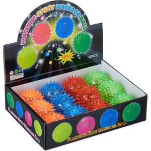 stuiterbal met lichtjes - set van 12 - noppen - 4 kleuren - lichtgevende egelballen - Ø 6,5 cm - gekleurd