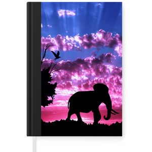 Notitieboek - Schrijfboek - Olifant - Vogel - Paars - Roze - Notitieboekje klein - A5 formaat - Schrijfblok