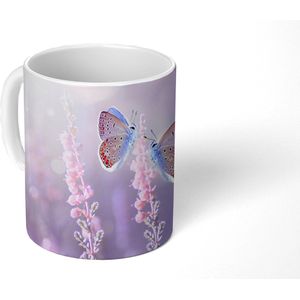 Mok - Koffiemok - Vlinder - Lavendel - Bloemen - Paars - Mokken - 350 ML - Beker - Koffiemokken - Theemok