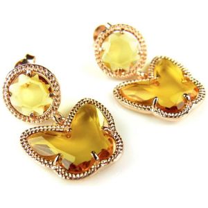 Zilveren oorringen oorbellen roos goud verguld Model Butterfly gezet met gele stenen