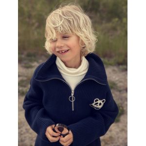 Mini Rodini - Gebreide Trui - Donkerblauw - Panda Patch