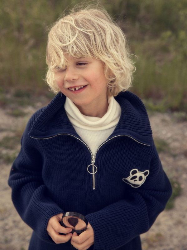 Mini Rodini - Gebreide Trui - Donkerblauw - Panda Patch
