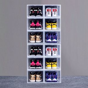 12-pack Kicksafe® Sneaker Box - Schoenenopberger - Stapelbaar - Drop-front (met Deurtje aan smalle kant en Magneetjes) - 12 stuks - Transparant